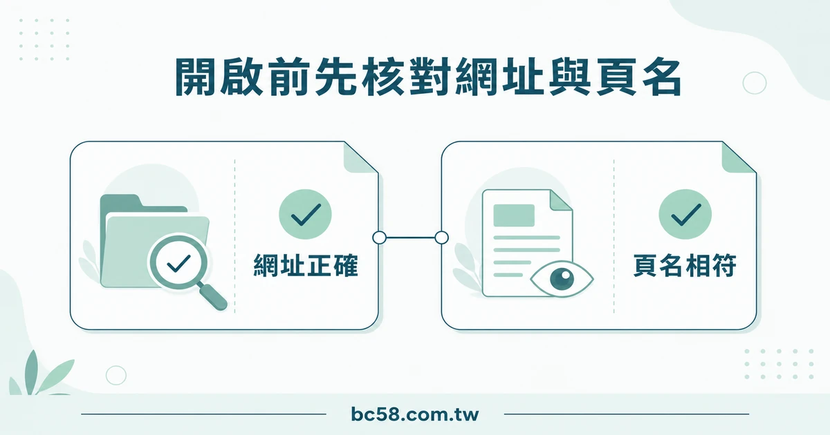 頁名與所在頁面核對的淺色資訊圖。