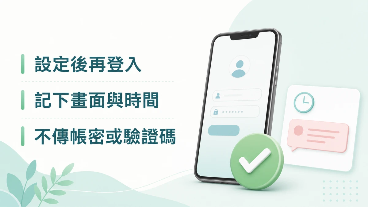 新密碼設定完成後，先回登入頁測試並記下非敏感錯誤訊息的 16:9 資訊圖。