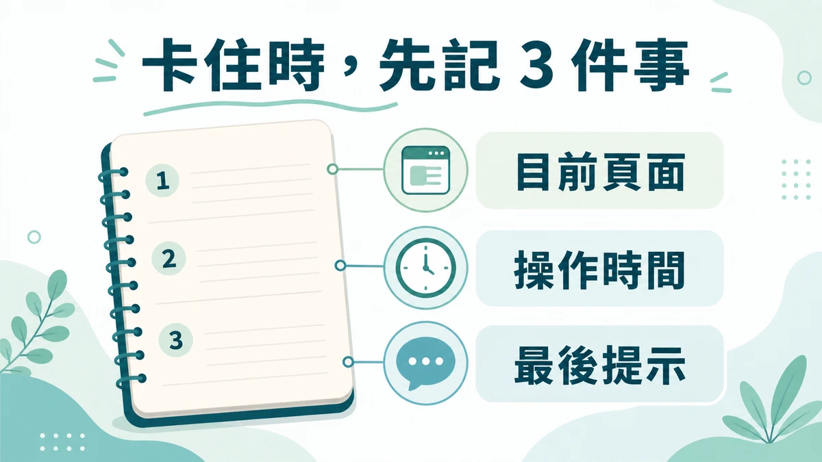 儲值流程卡住時，只保留裝置、時間、入口與一般畫面訊息的 16:9 資訊圖。