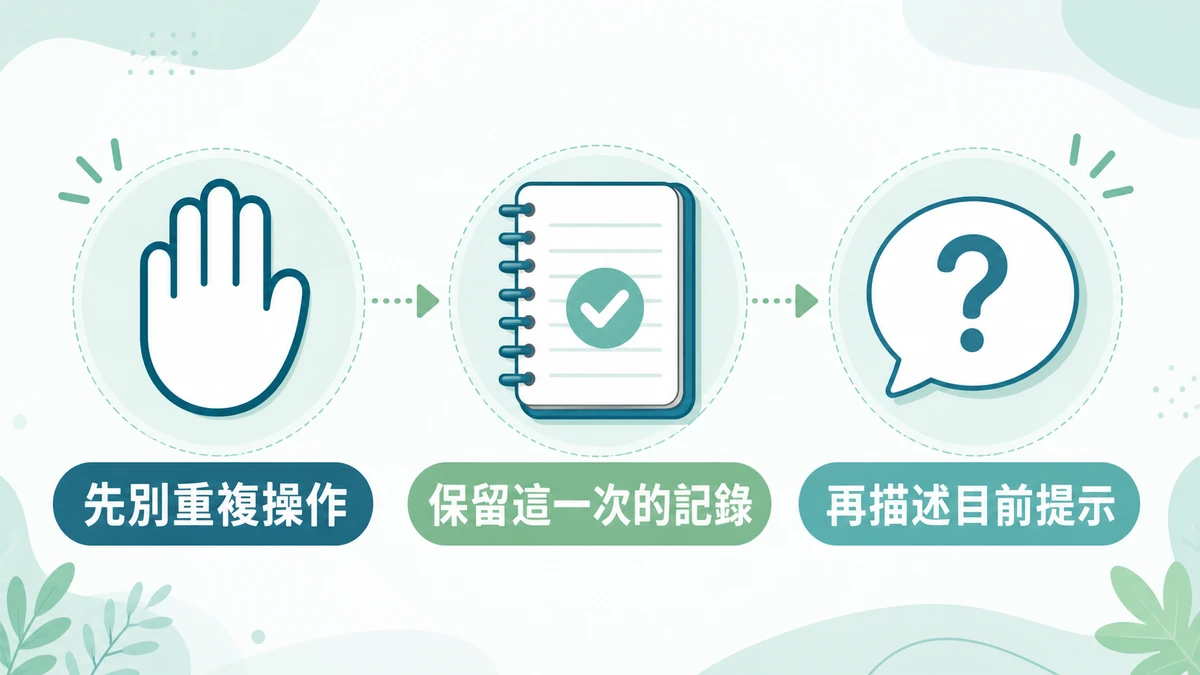 不把重複操作當作確認；先停下查看目前狀態與時間的 16:9 資訊圖。