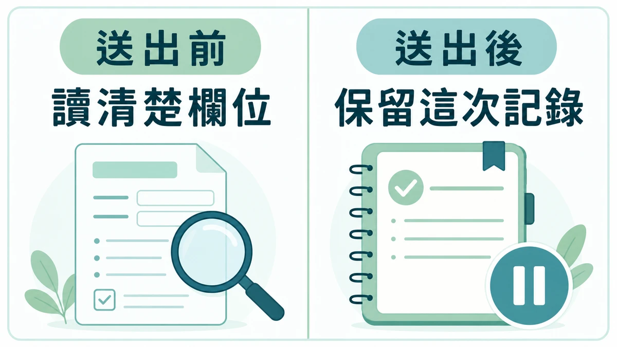 送出前的流程問題與送出後的狀態問題要分開處理的 16:9 資訊圖。